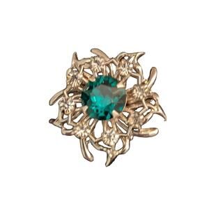 Vintage Darius Signed Silver Tone Green & Clear Rhinestone Pin